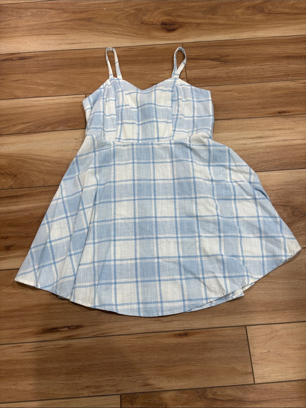 Blue & White Plaid Sundress with Spaghetti Straps